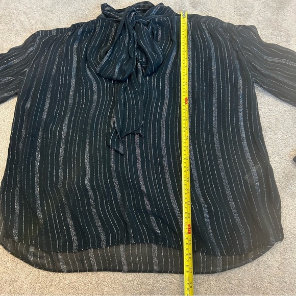 Zara ZW Collection black silver metallic thread chiffon blouse neck tie Sz M NWT - Picture 9 of 14
